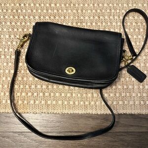 Coach Black Leather Shoulder Bag with Gold Hardware